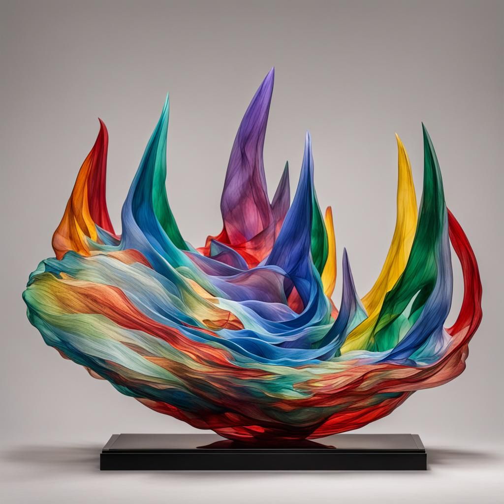 Colorful Crystal Sculpture on Windswept Waves