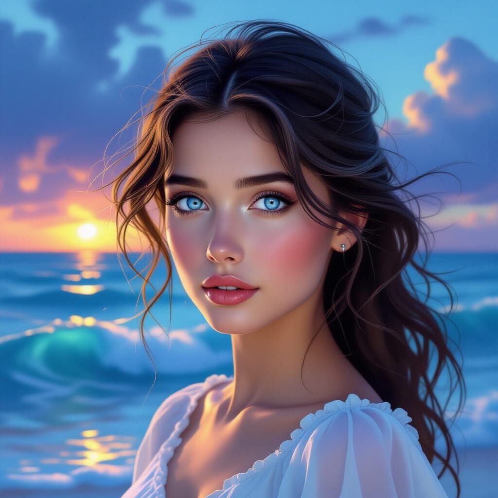 Young Woman With Ocean Eyes Digital Painting