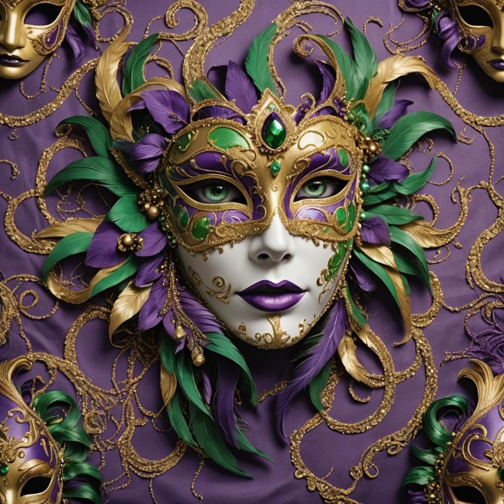 Woman in Exquisite Mardi Gras Mask and Gown