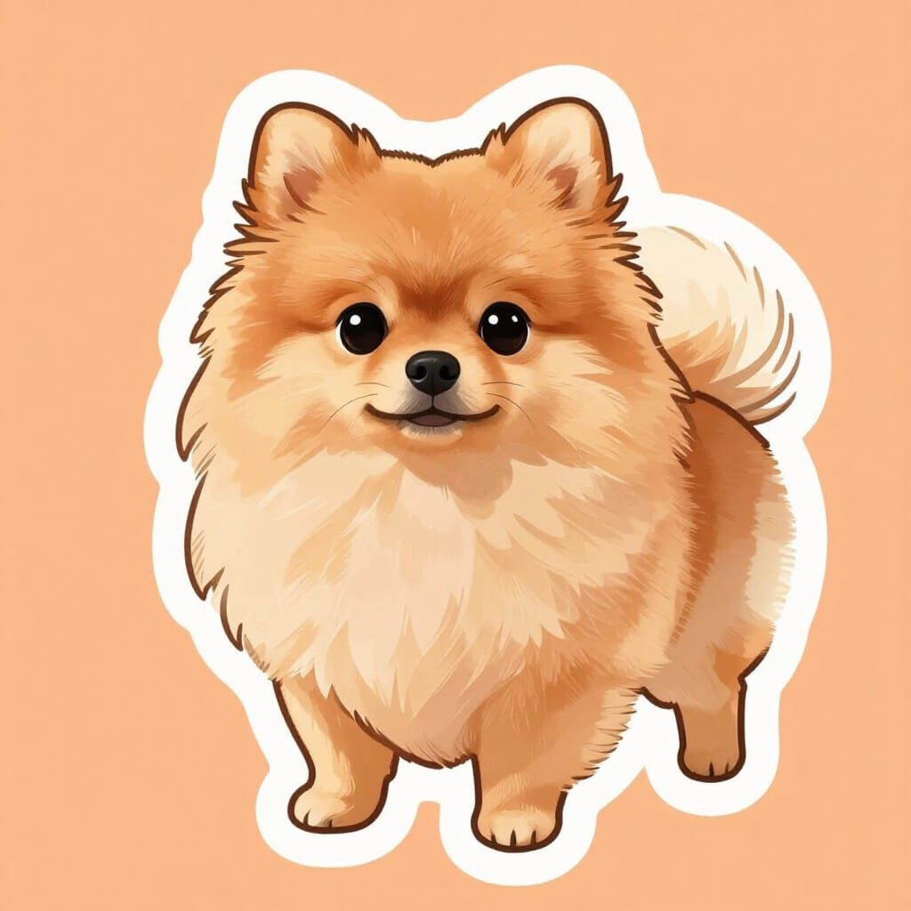 Fluffy Pomeranian Dog Sticker in Cartoon Style