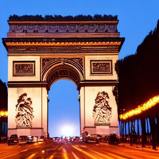 Arc de Triomphe Lit Up at Night