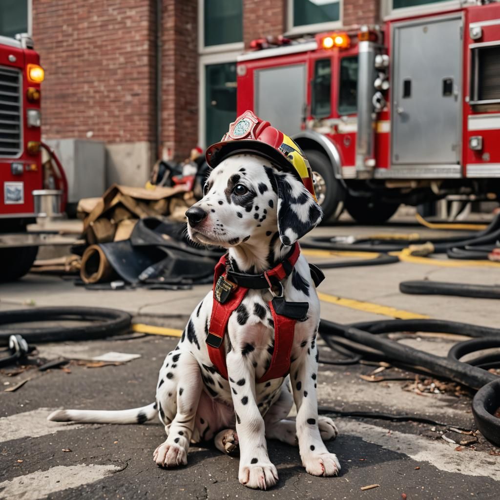 Dalmatian Puppy Firefighter at Fire Station