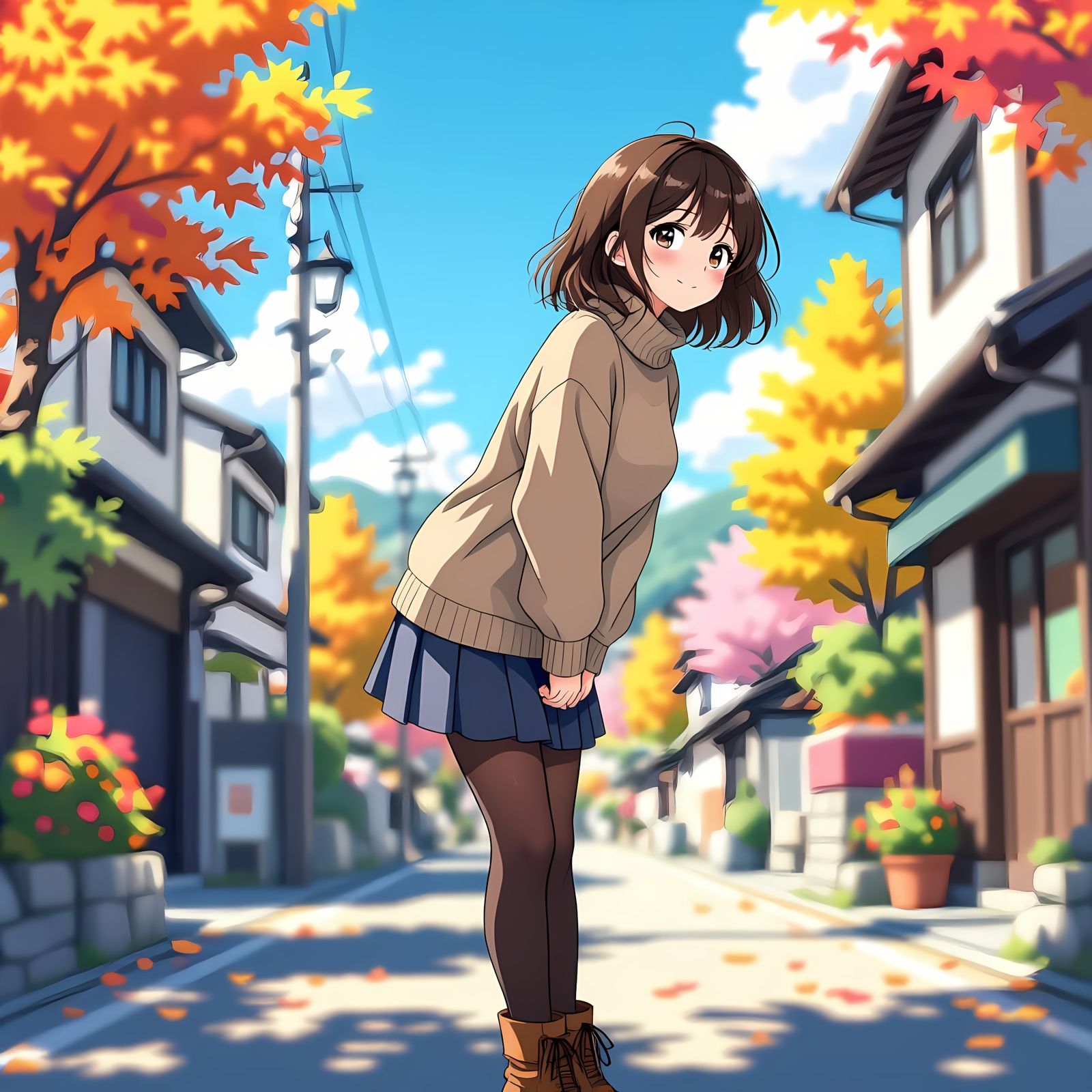 Adorable Brunette Woman in Dynamic Anime Manga Style