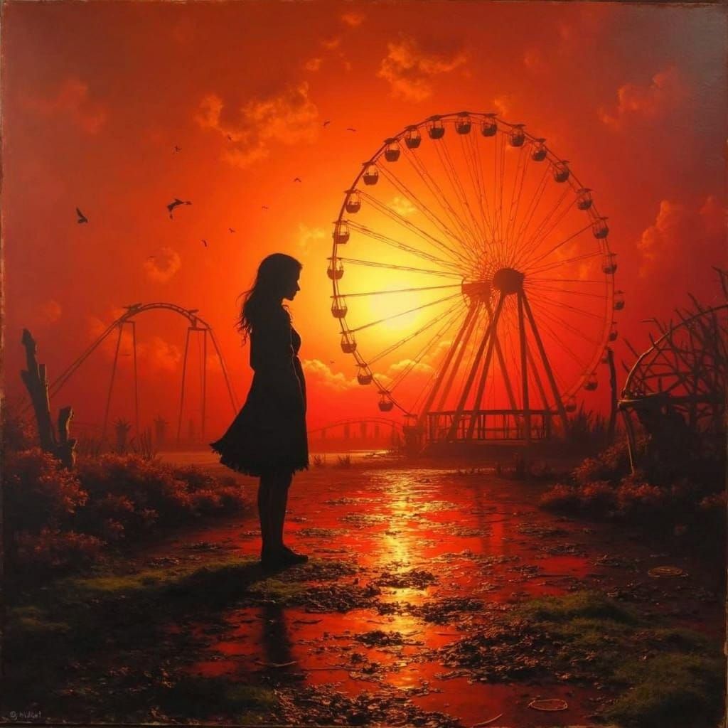 Abandoned Amusement Park at Dusk: Surreal Nostalgia