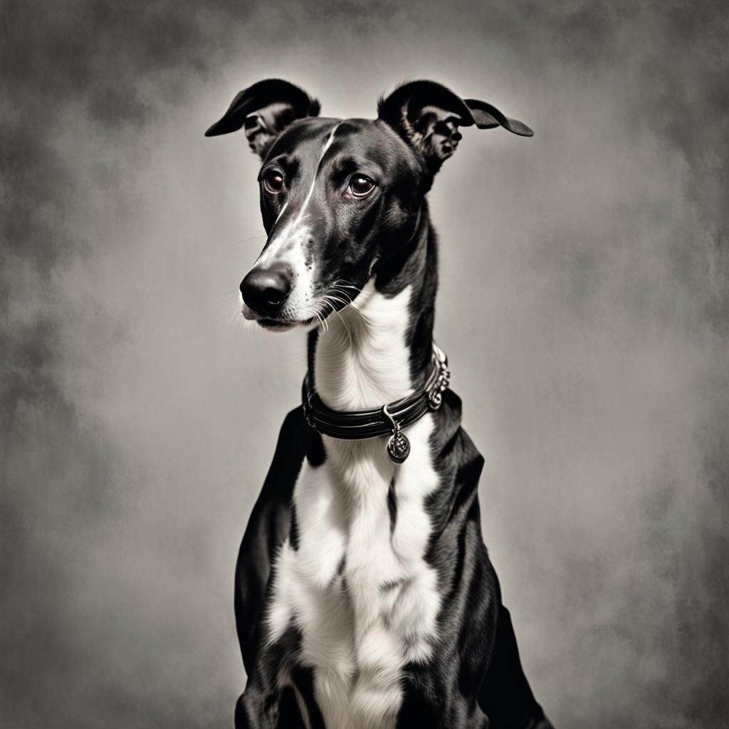 Elegant Greyhound: A Black and White Portrait