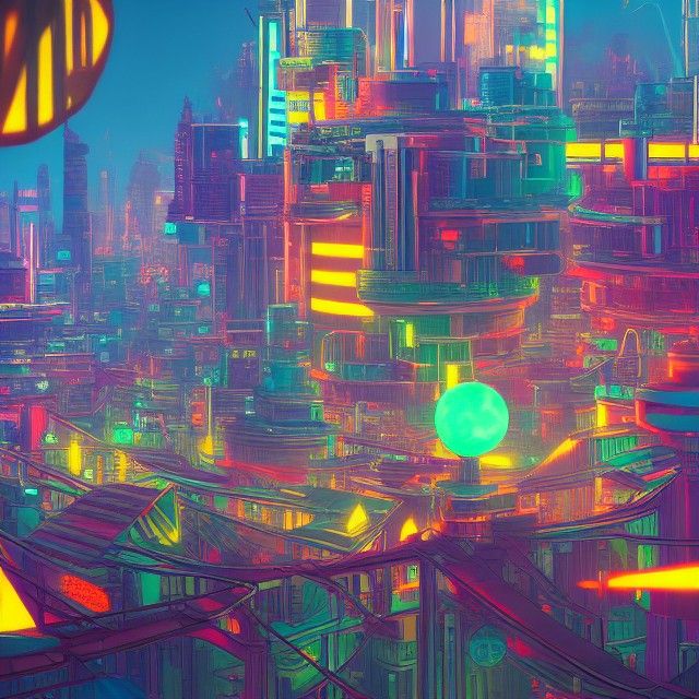 Colorful Solar Punk Cityscape of a Utopian Future