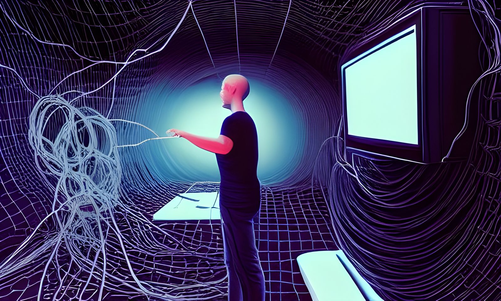 Man with TV Head: Ominous Digital Painting