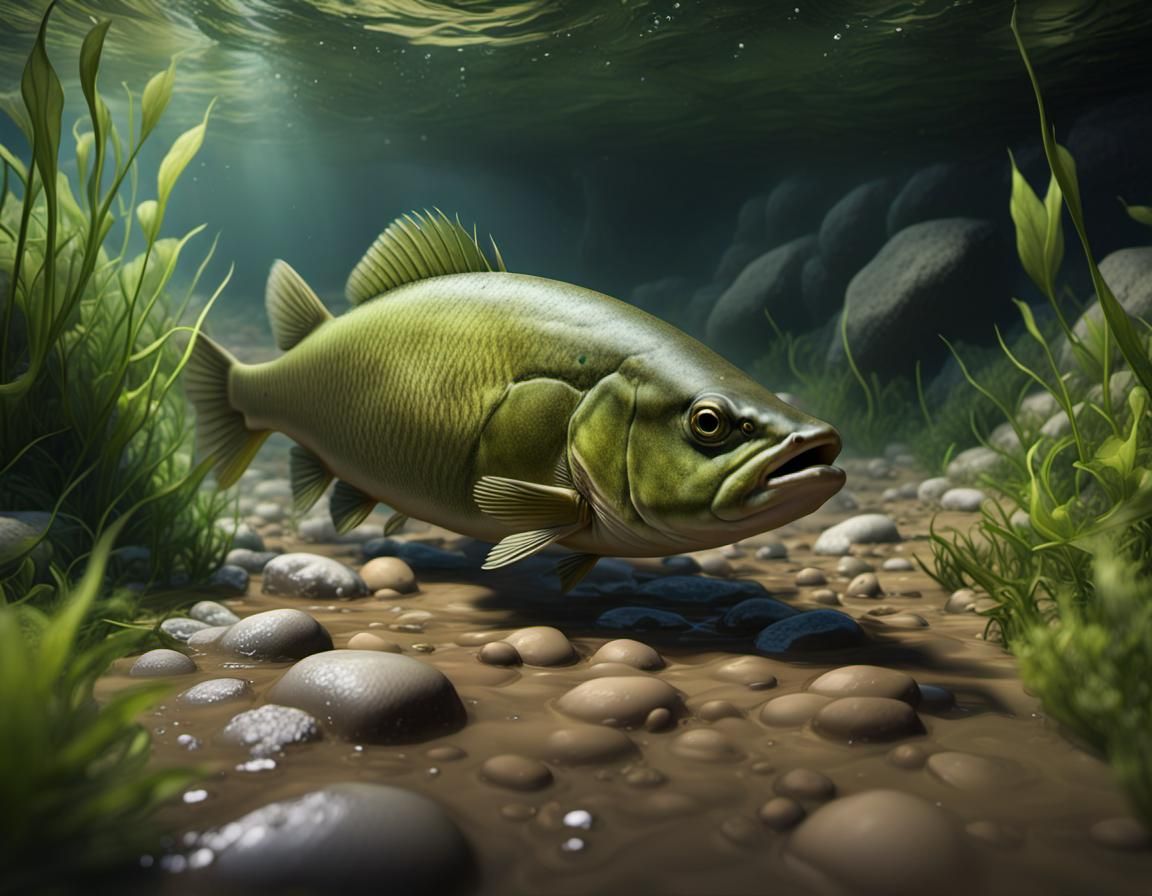 Green Tench Burrowing: Detailed Matte Painting in 8k