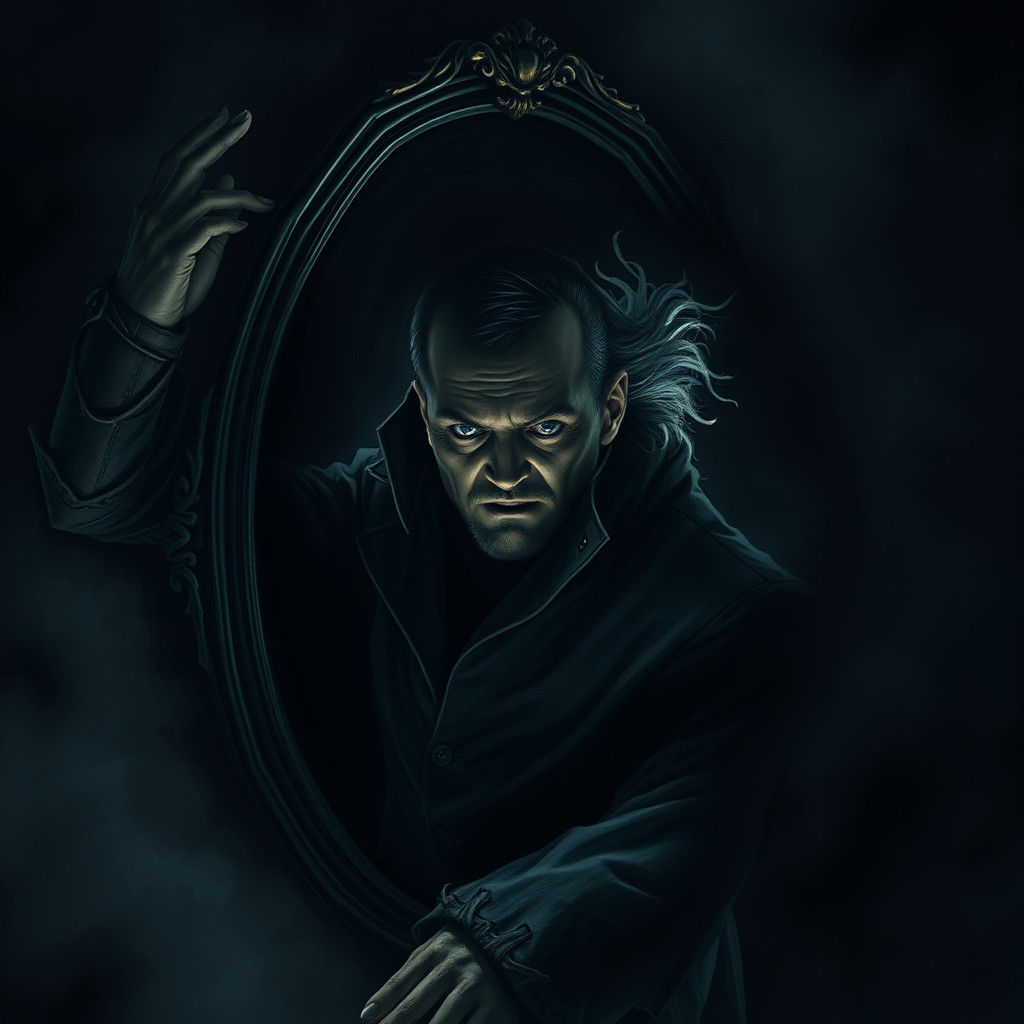 Terrified Man Stares into Darkness in Fantasy Art