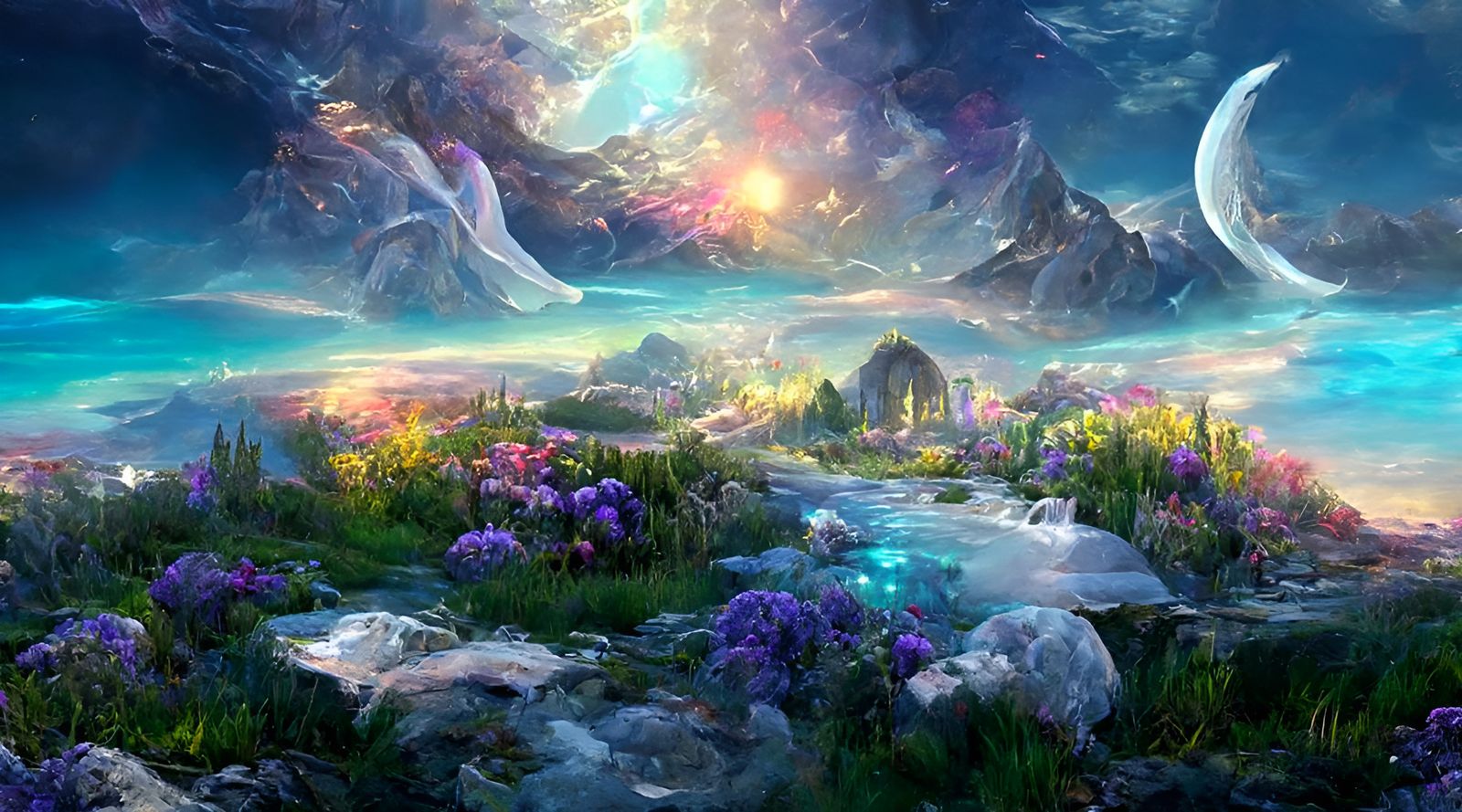 Iridescent Fantasy Landscape with Astral Sky