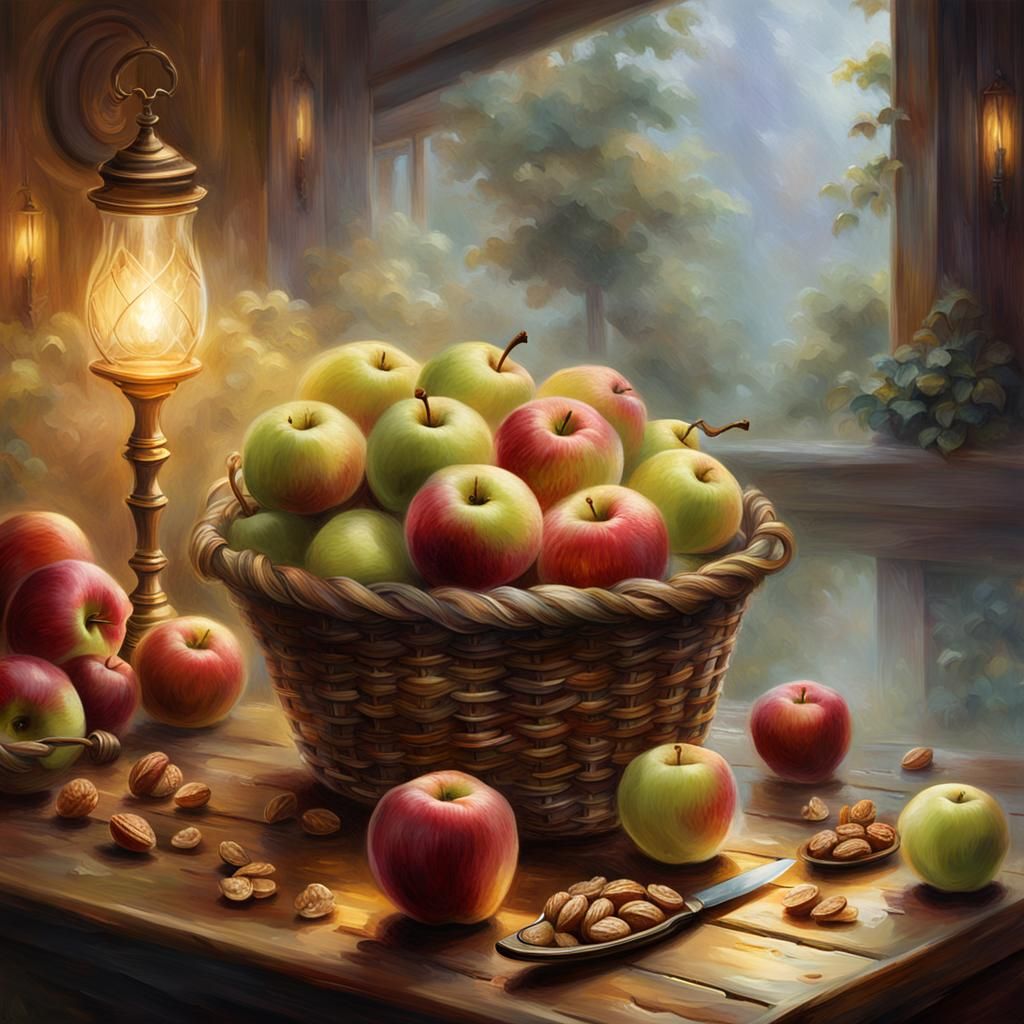 Ethereal Still Life with Fruit and Knife