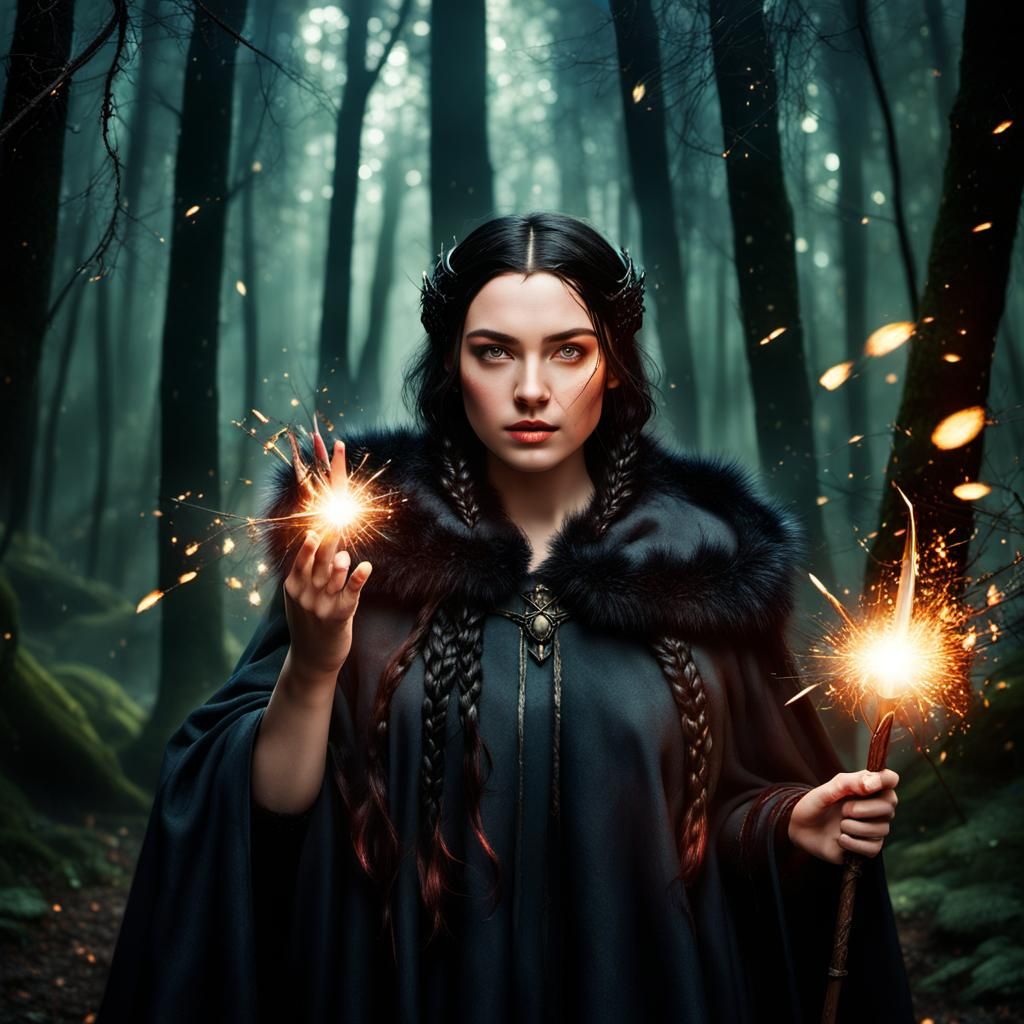 Teenager in Dark Forest with Flaming Knife