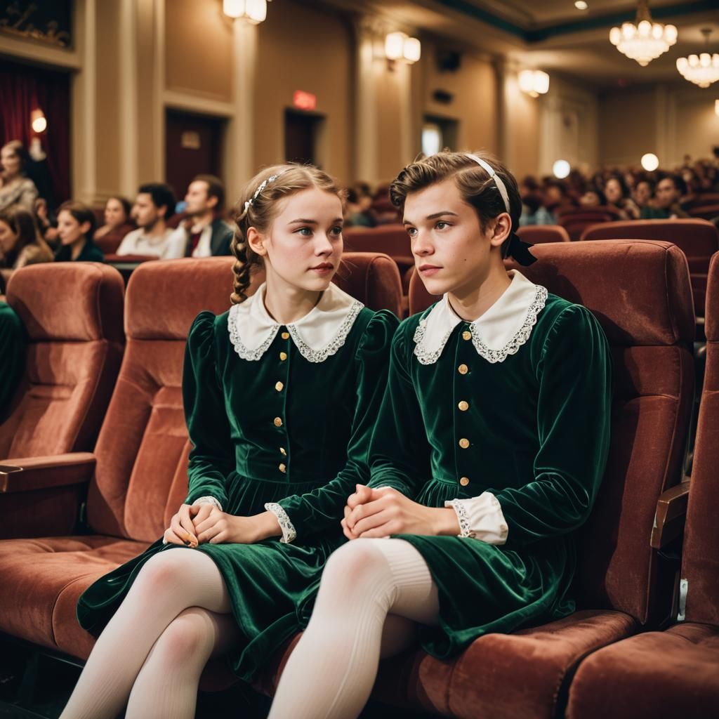 Velvet Dress Portrait in Cinema, Fashion Photography