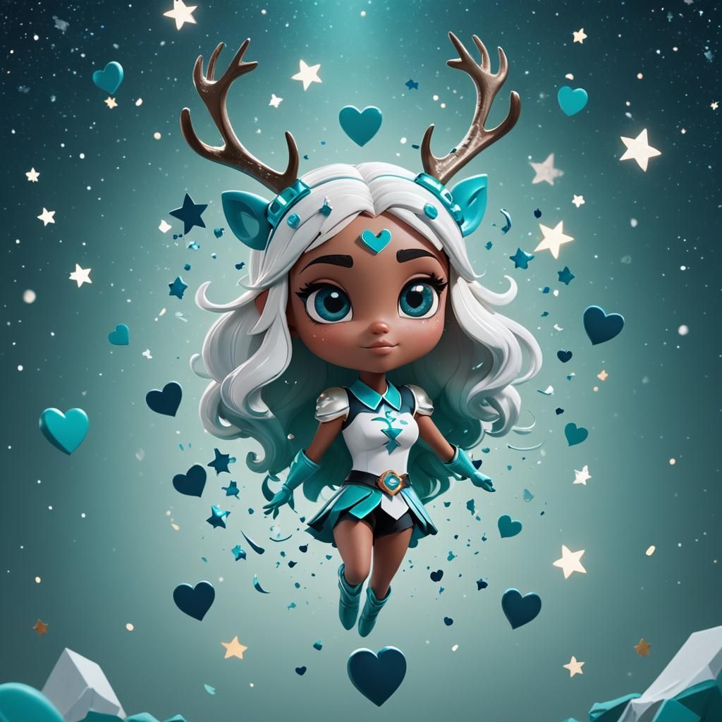 Powerpuff Girl with Antlers in Teal Heart