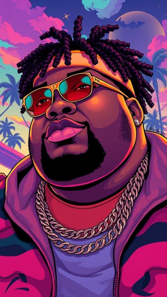 Southern Hip-Hop Icon in Vibrant, Dynamic Illustration