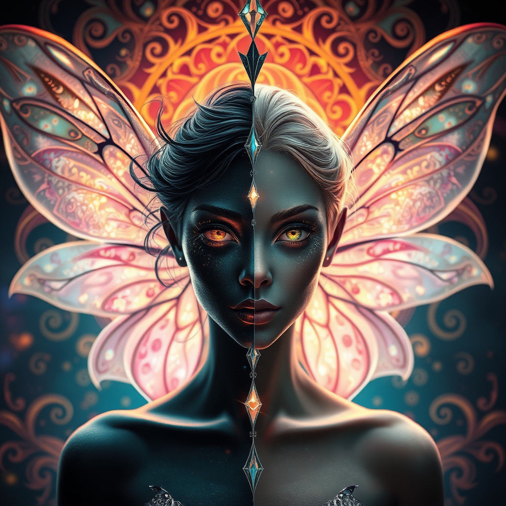 Dual Fairy Portrait in Art Nouveau Style
