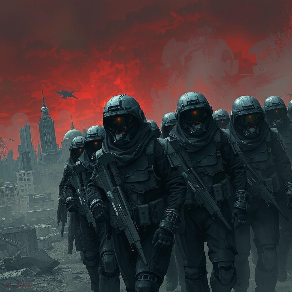 Dystopian Soldiers in Ruined Cityscape