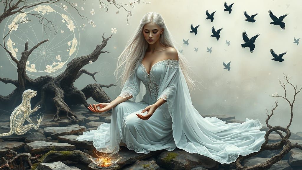 Ethereal Goddess Meditates Amidst Whispers of Ancient Wisdom