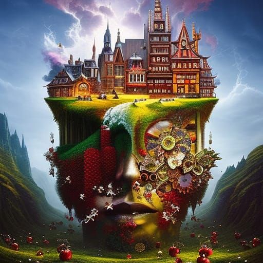 Hyperrealistic Cherry Pie in Surrealist Style