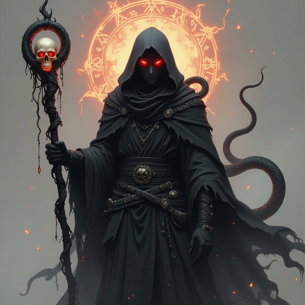 Serpent Warlock Cloaked in Bloodmagic Runes