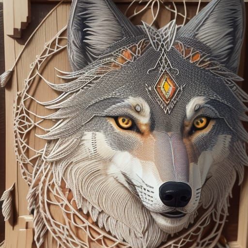 Wolf Portrait in Mixed Media String Art