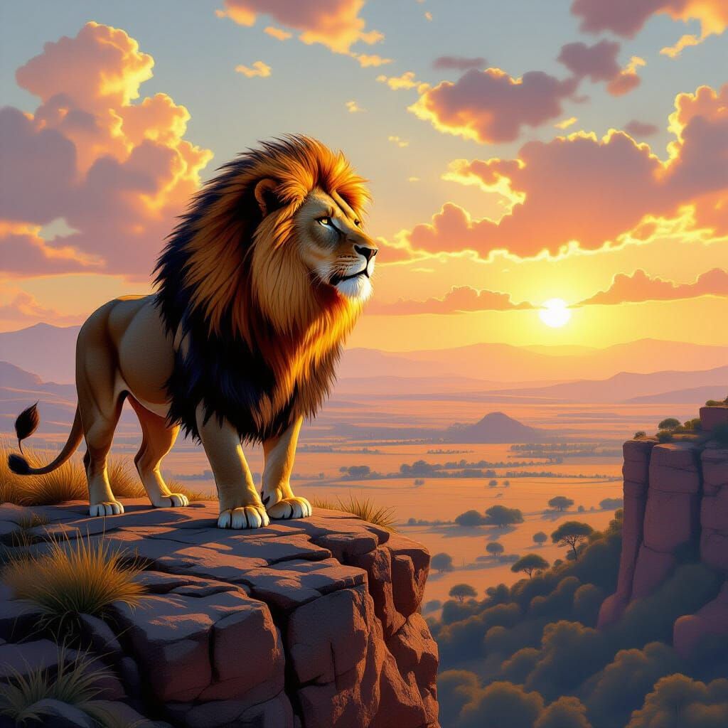 Majestic Lion on Savannah in Hyperrealistic Digital Art