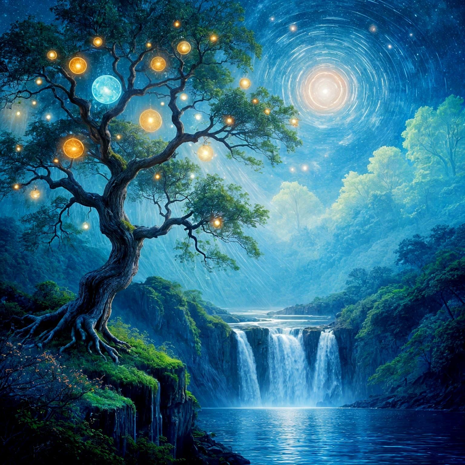 Ancient Tree with Starlight Orbs by Otherworldly Abyss