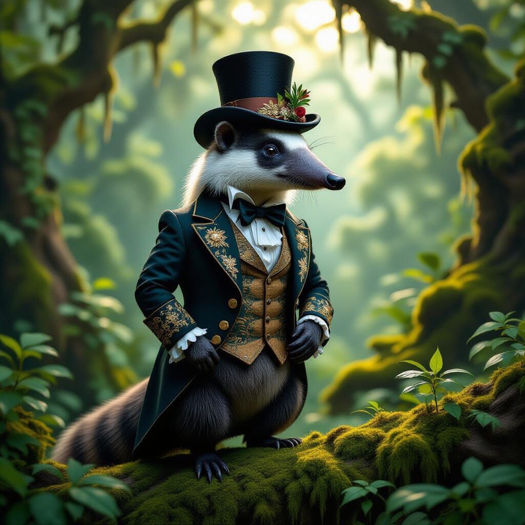 Elegant Ant-Eater in Waistcoat on Forest Branch