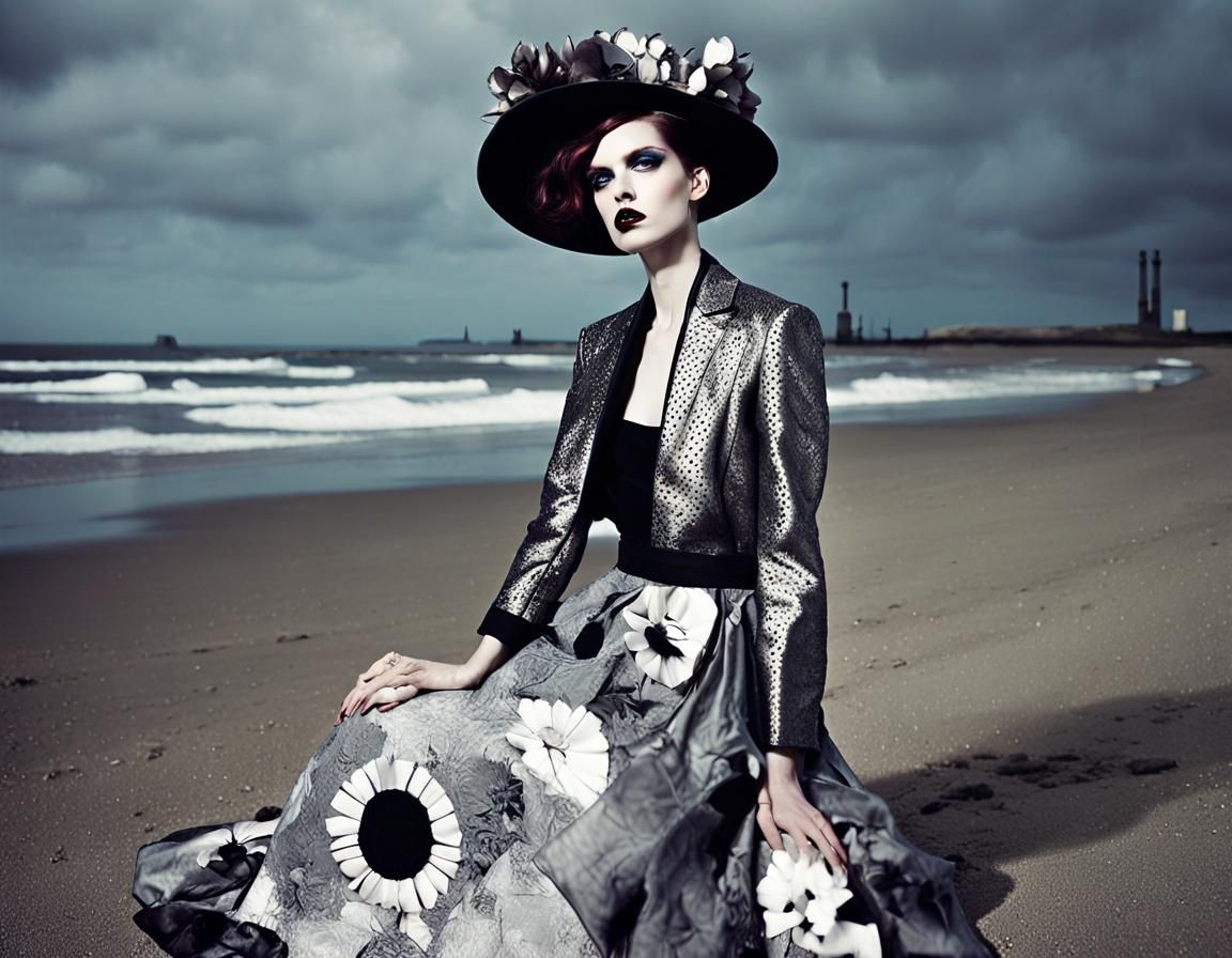 Grumpycore Fashion on Moonlit Beach in Grunge Style