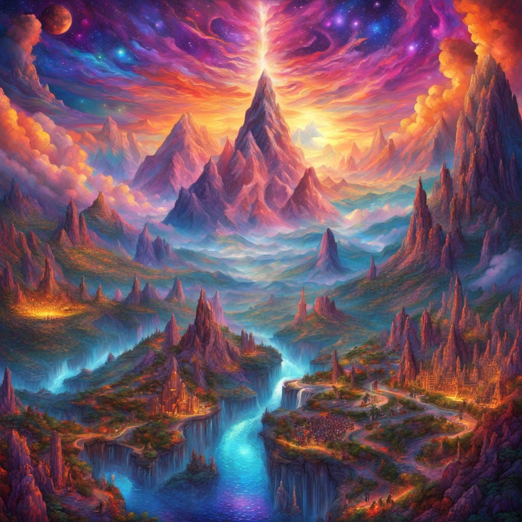 Epic Cosmic Landscape with Dripping Clouds and Floating Moun...