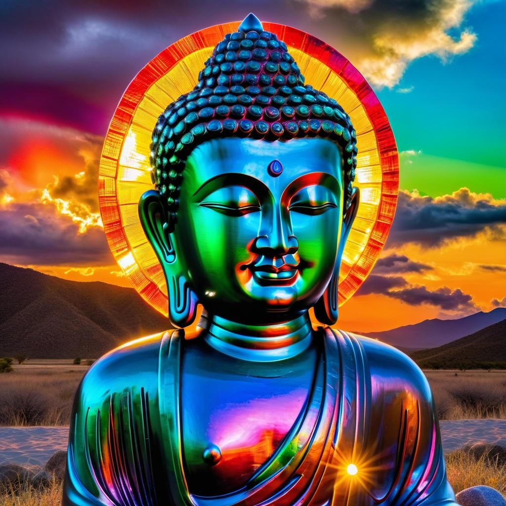 Ammolite Crystal Buddha in Dreamscape Cloudscape