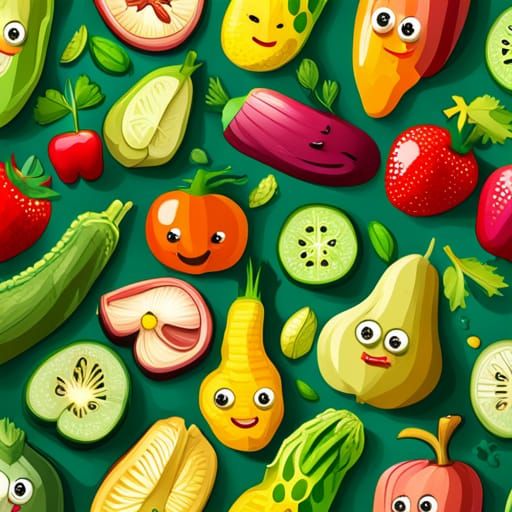 Cutest cartoon fruits and vegetables with faces