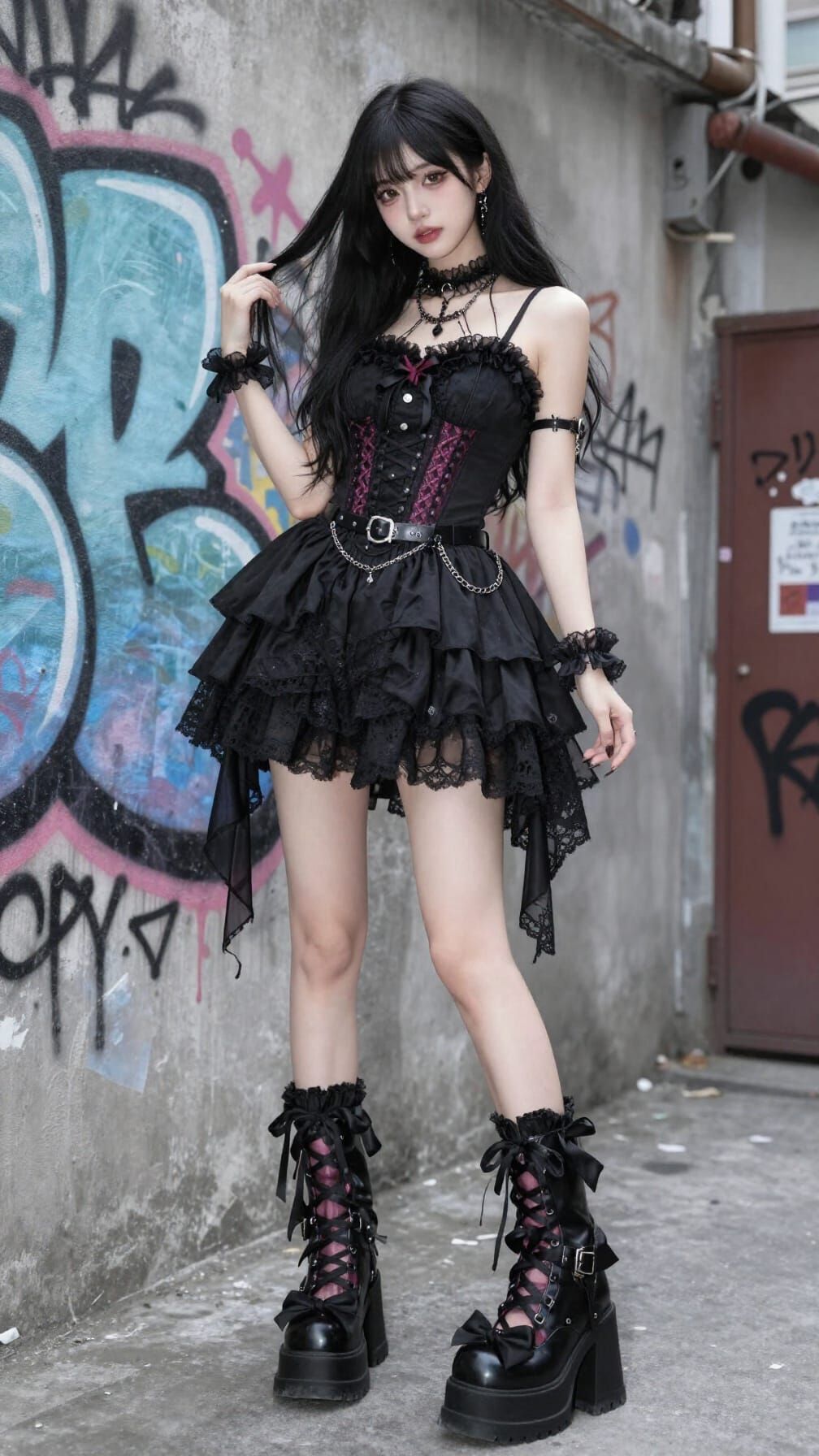 Gothic Fashion Sketch of English Woman in Anime Alley