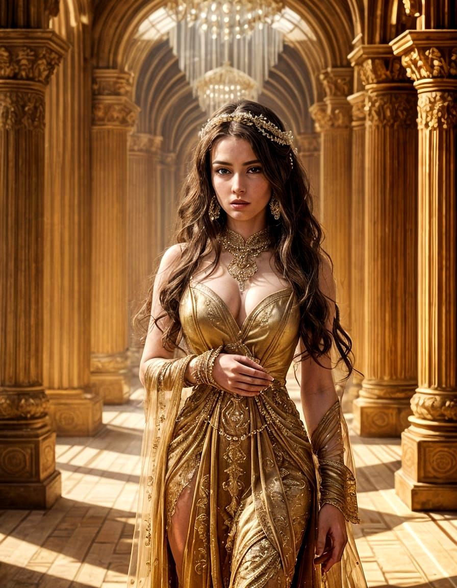 Golden princess in a hallway