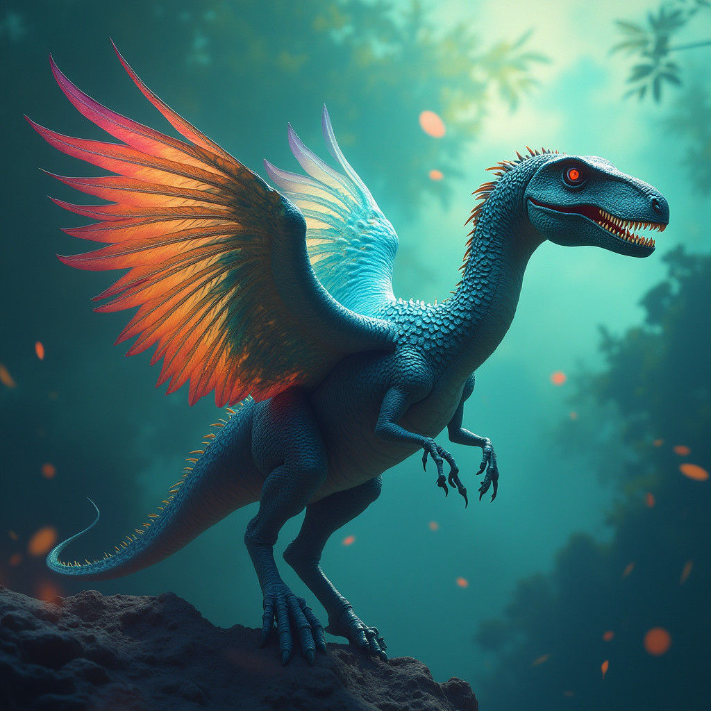 Tyrannosaurus Rex Head on Iridescent Bird Body