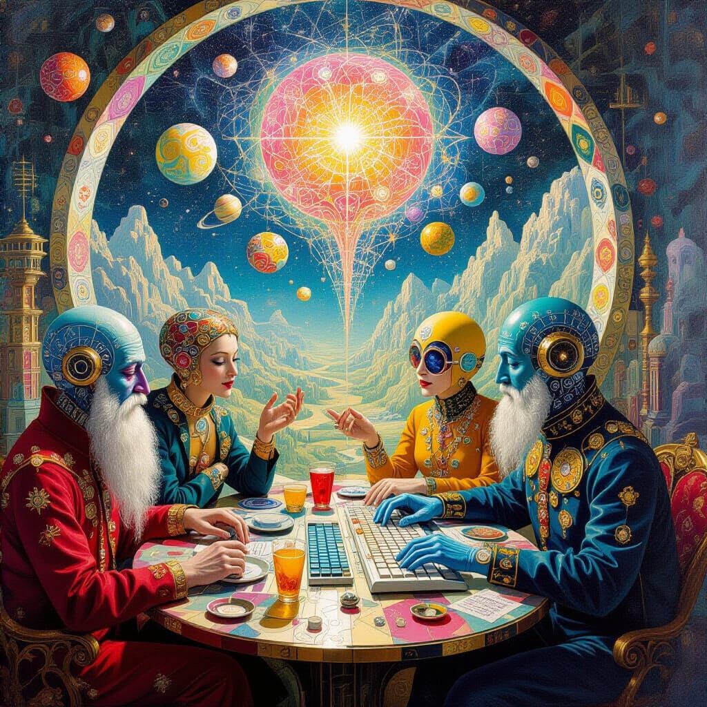 Psychedelic Utopia: A Maximalist Surrealist Galaxy Cafe