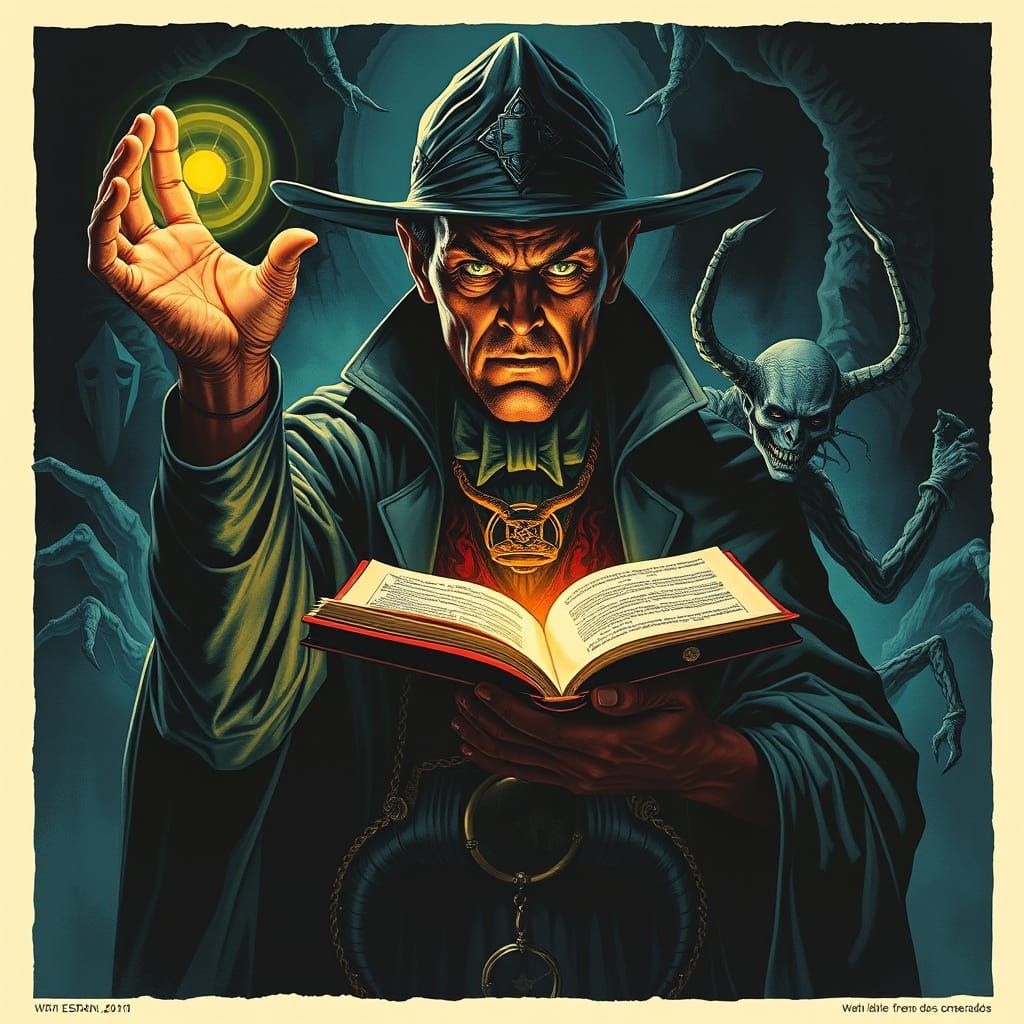 Poster alternativo do filme "Dr. Estranho no multiverso da loucura" em estilo terror da pulp fiction da weird tales. O p...