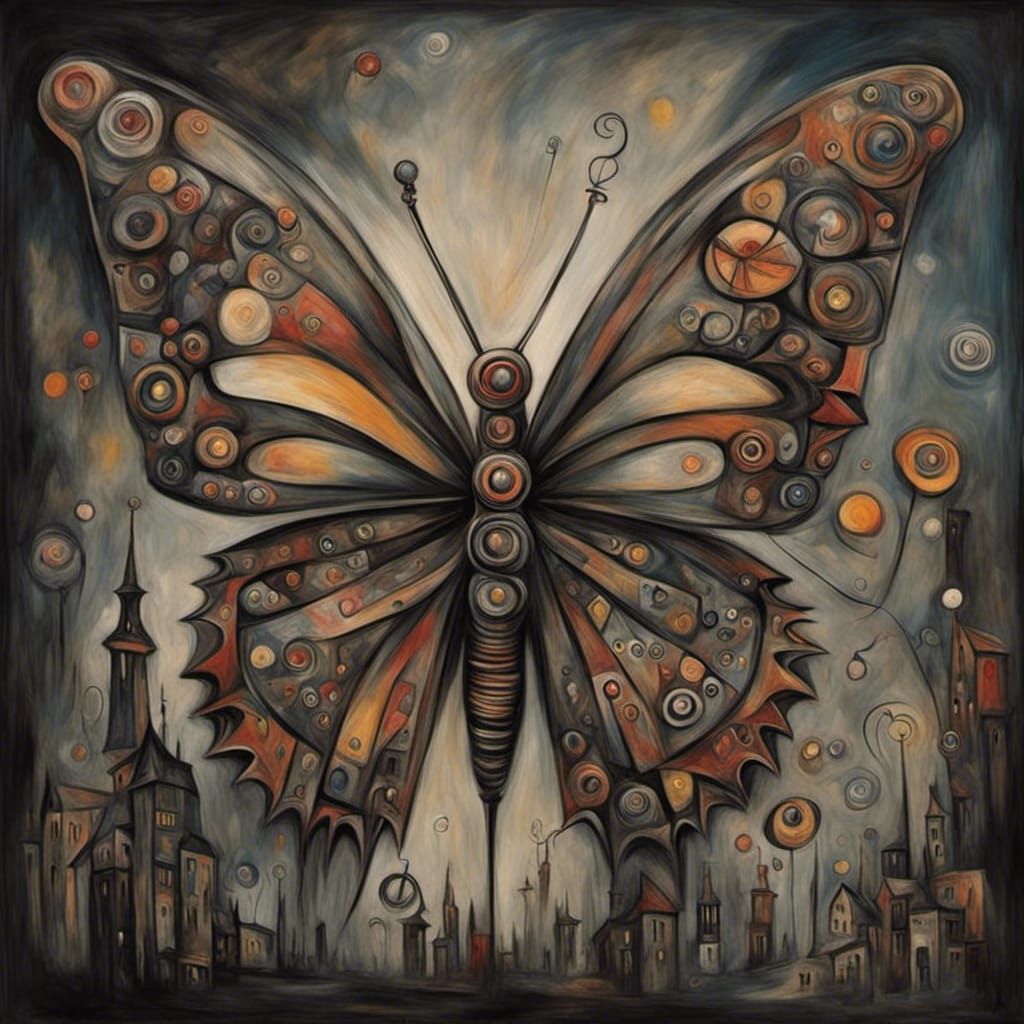 Pastel Steampunk Butterfly Chalk Art on Flower