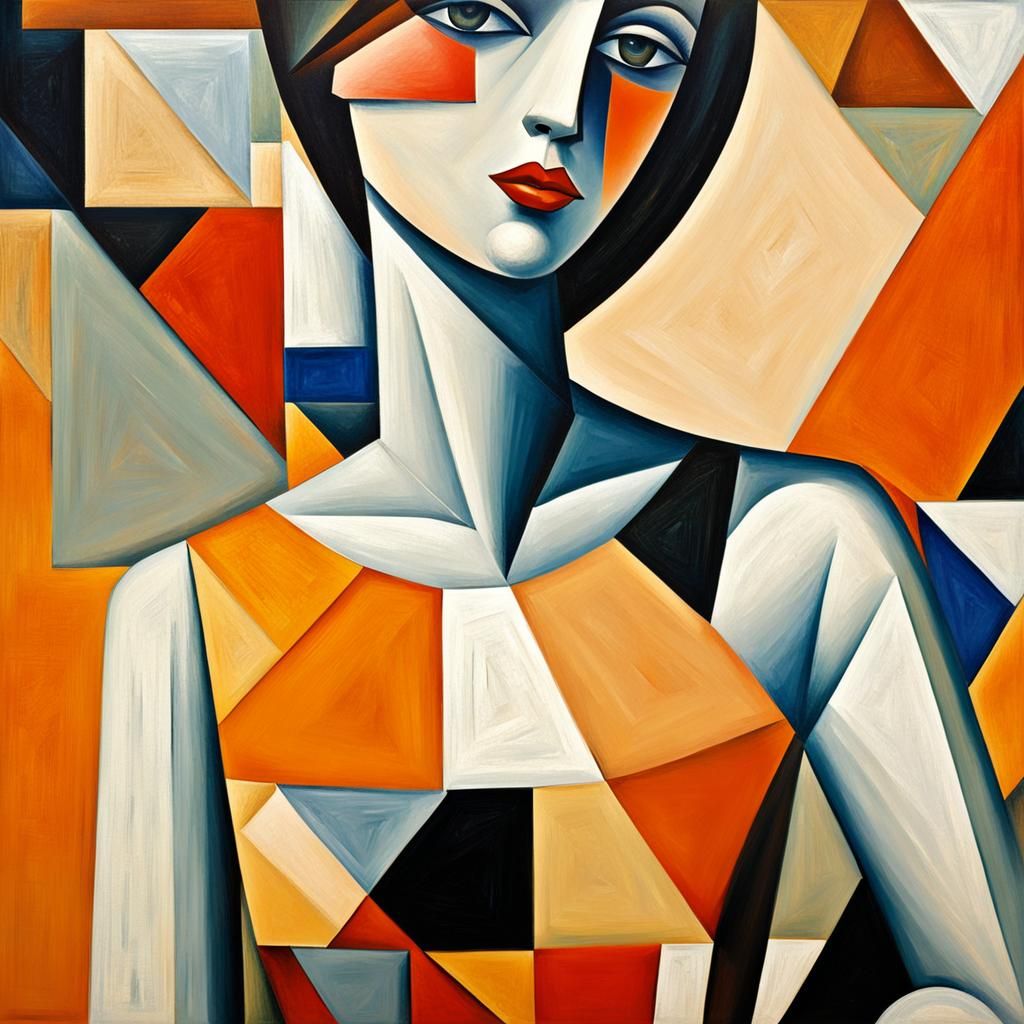 Abstract Cubist Woman in Orange Dress