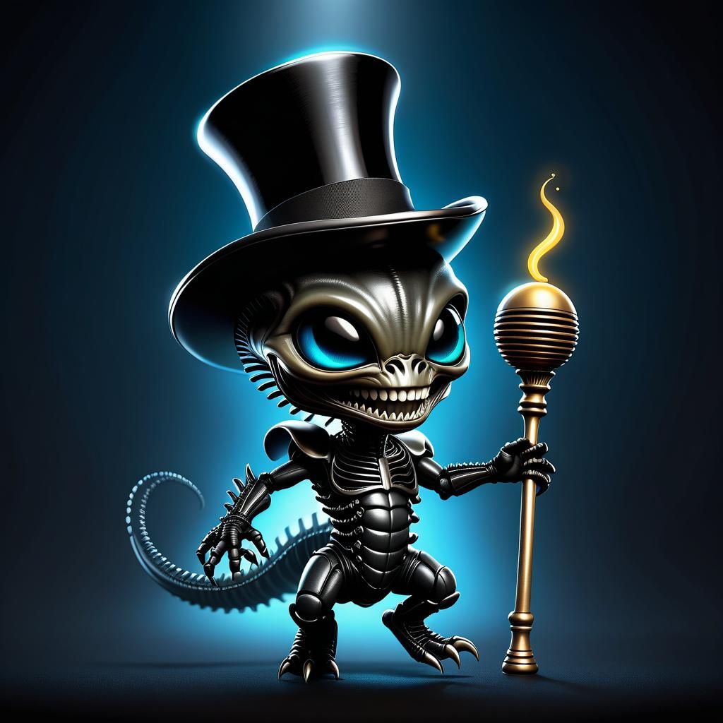 Cartoon Baby Xenomorph Dancing in H.R. Giger Style