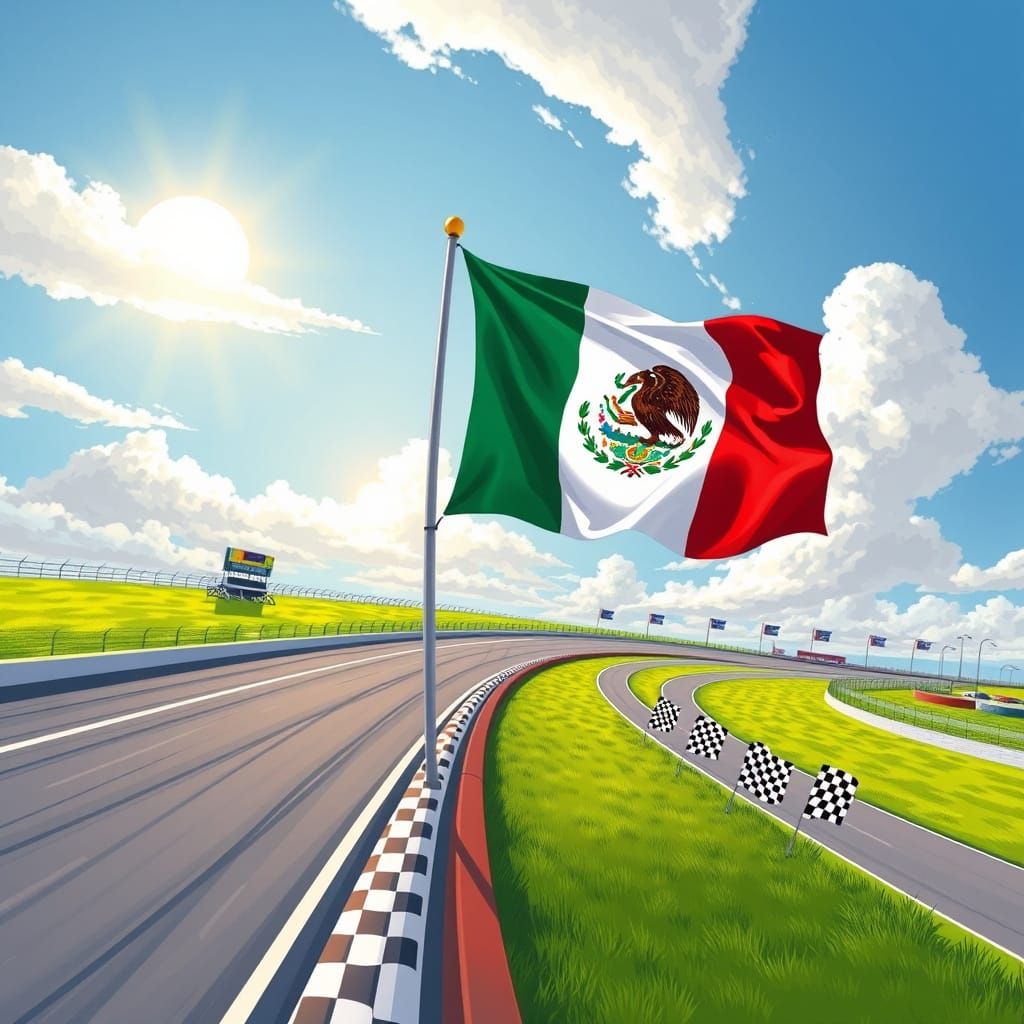 Mexican Flag Waving Over NASCAR Racetrack