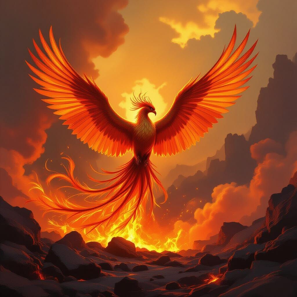 Majestic Phoenix Rises From Fiery Embers In Epic Fantasy Art