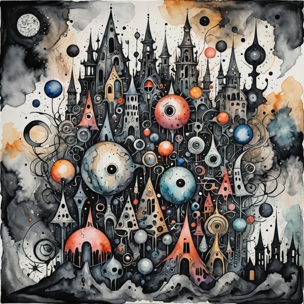 Abstract Surreal Illustration in Watercolor and Ink