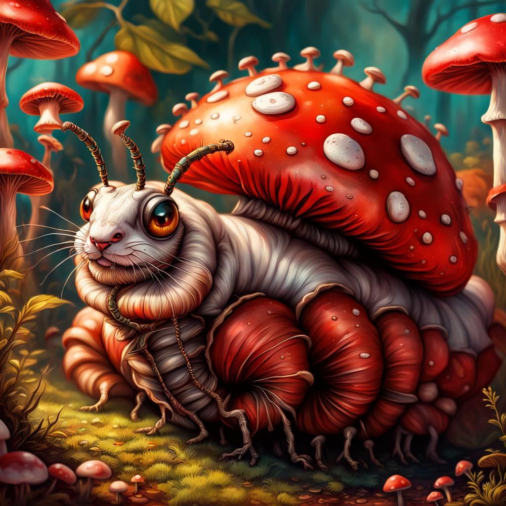 Steampunk Caterpillar with Mushrooms, Alice in Wonderland St...
