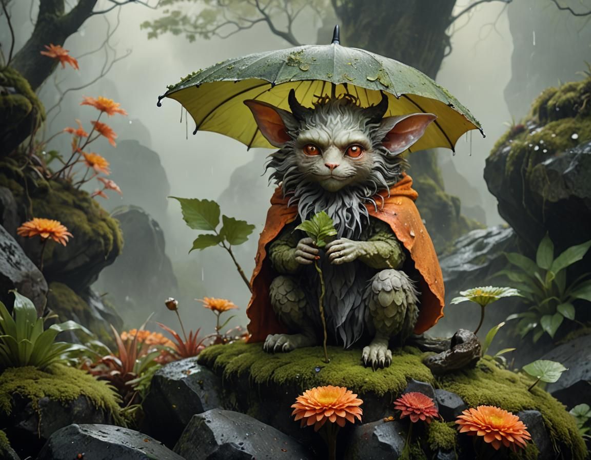 Enchanting Forest Scene with Fluffy Demon Creature