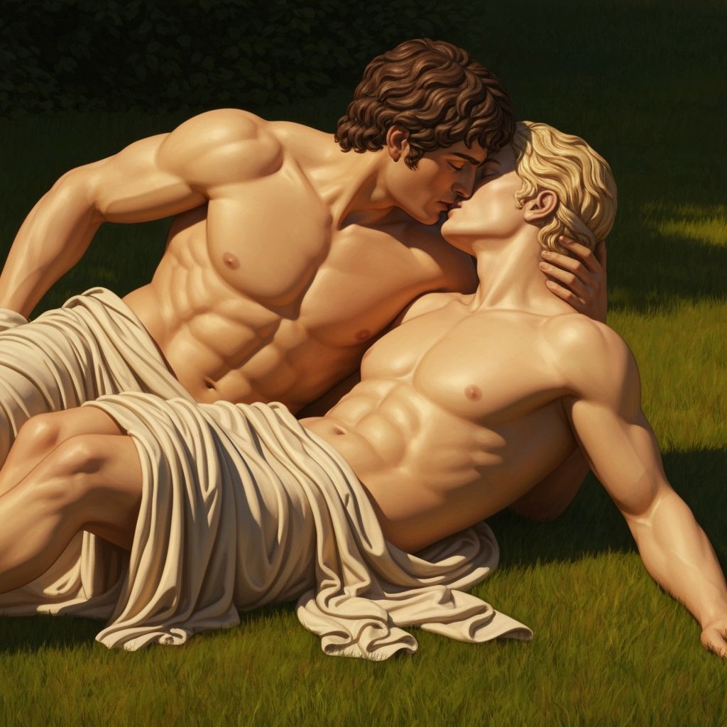 Ancient Greek Heroes Theseus and Pirithous in Sun-Drenched M...