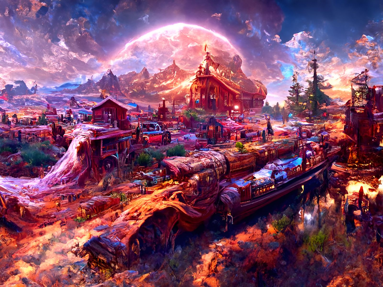 Detailed Western Town in Digital Painting Style