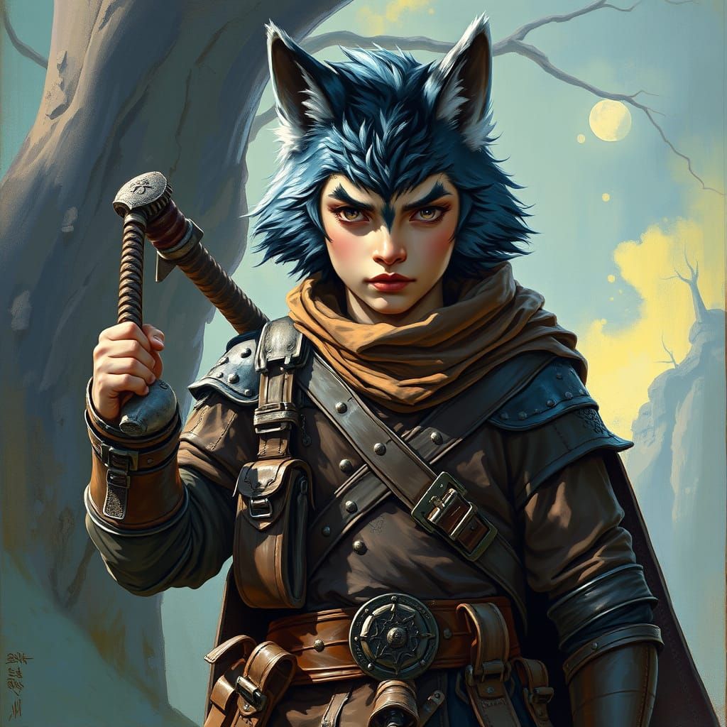Adventurer with Werewolf Ancestry in Fantasy Style