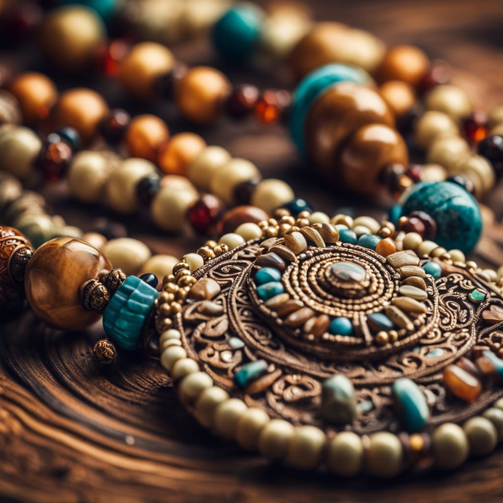 Macro Photo of Shamanic Necklace with Gemstones
