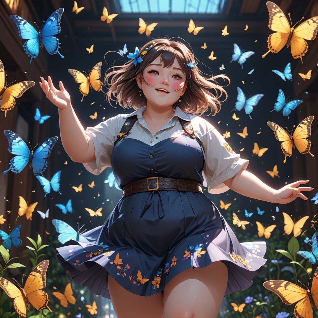 Anime Girl Dancing with Butterflies in 3D